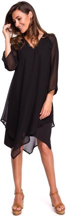 S159 Sukienka szyfonowa z asymetrycznym dołem - czarna (kolor czarny, rozmiar XXL)