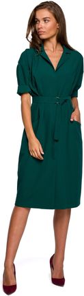 S230 Sukienka z dużymi kieszeniami - zielona (kolor zielony, rozmiar L)