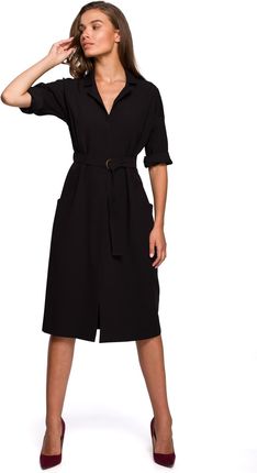 S230 Sukienka z dużymi kieszeniami - czarna (kolor czarny, rozmiar XL)