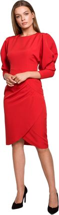 S284 Sukienka z bufiastymi rękawami - czerwona (kolor czerwony, rozmiar XXL)