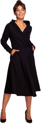 B245 Sukienka rozkloszowana z kapturem - czarna (kolor czarny, rozmiar M)