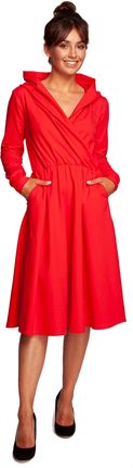 B245 Sukienka rozkloszowana z kapturem - czerwona (kolor czerwony, rozmiar S)
