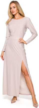 M719 Suknia z długimi rękawami - szampańska (kolor jasny beż, rozmiar XXL)