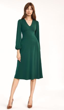 Klasyczna zielona sukienka midi - S194 (kolor zielony, rozmiar 44)