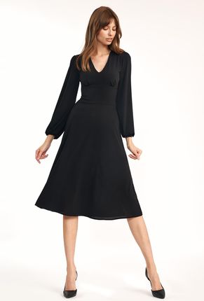 Klasyczna czarna sukienka midi - S194 (kolor czarny, rozmiar 44)