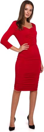 K006 Sukienka z marszczeniami - czerwona (kolor czerwony, rozmiar S)