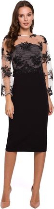 K013 Sukienka ołówkowa z koronkową górą - czarna (kolor czarny, rozmiar S)