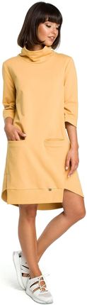 B089 Sukienka z golfem - żółta (kolor żółty, rozmiar XL)