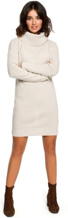 BK010 Swetrowa mini sukienka z golfem - beż (kolor beżowy, rozmiar S/L)