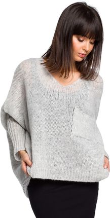 BK018 Luźny sweter z kieszenią - popielaty (kolor jasnoszary, rozmiar S/L)