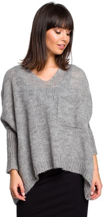 BK018 Luźny sweter z kieszenią - szary (kolor szary, rozmiar S/L)