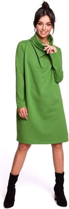 B132 Sukienka z wysokim kołnierzem - limonkowa (kolor zielony, rozmiar XL)