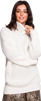 BK030 Długi sweter z golfem - biały (kolor biały, rozmiar S/M)