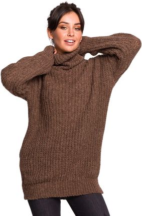 BK030 Długi sweter z golfem - karmelowy (kolor brąz, rozmiar L/XL)