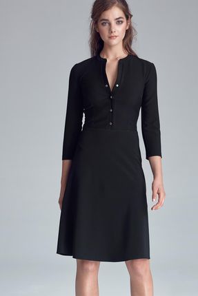 Czarna sukienka zapinana na napy - S123 (kolor czarny, rozmiar 36)