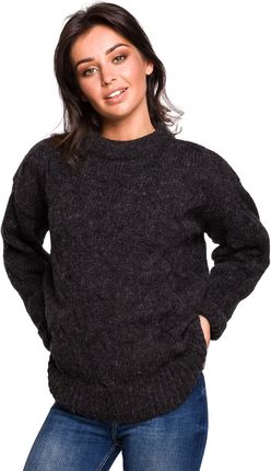 BK038 Sweter ze splotem typu warkocz - antracytowy (kolor antracyt (grafit), rozmiar S/M)