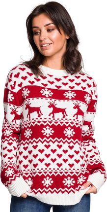 BK039 Sweter z motywem świątecznym - model 2 (kolor biało-czerwony, rozmiar L/XL)
