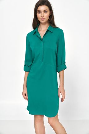 Zielona sukienka oversize z podwijanym rękawem - S226 (kolor zielony, rozmiar 42)