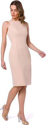 S342 Sukienka ołówkowa bez rękawów - beżowa (kolor beżowy, rozmiar S)