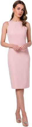 S342 Sukienka ołówkowa bez rękawów - pudrowa (kolor pudrowy róż, rozmiar M)