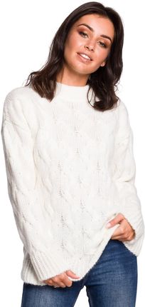 BK038 Sweter ze splotem typu warkocz - ecru (kolor ecru, rozmiar L/XL)