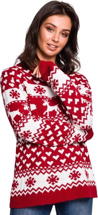 BK039 Sweter z motywem świątecznym - model 1 (kolor czerwony/biały, rozmiar S/M)