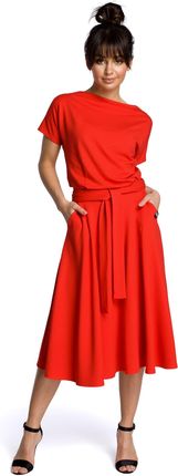 B067 Sukienka z rozkloszowanym dołem czerwona (kolor czerwony, rozmiar S)
