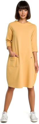 B083 Sukienka bombka z kieszenią żółta (kolor żółty, rozmiar S)