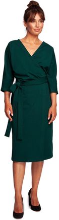 B241 Sukienka kopertowa z wiązanym paskiem - ciemnozielony (kolor zielony, rozmiar XL)
