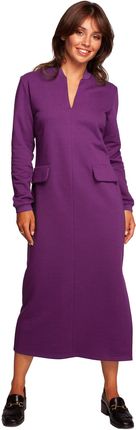 B242 Sukienka maxi z dekoracyjnymi klapami - purpurowa (kolor fiolet, rozmiar XL)