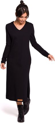 B128 Sukienka maxi z kapturem - czarna (kolor czarny, rozmiar S)
