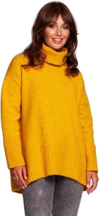 BK086 Sweter z golfem i rozcięciem z tyłu - miodowy (kolor miodowy, rozmiar L/XL)