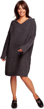 BK089 Sweter sukienka z kapturem - grafitowy (kolor grafit, rozmiar S/M)
