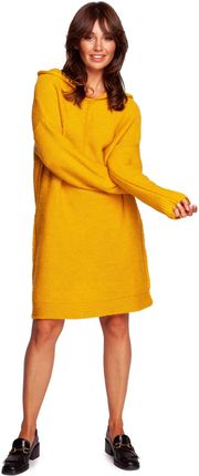 BK089 Sweter sukienka z kapturem - miodowy (kolor miodowy, rozmiar S/M)