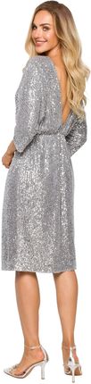 M716 Sukienka z głębokim dekoltem na plecach - srebrna (kolor srebrny, rozmiar S)