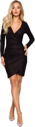M722 Suknia mini z drapowaniem - czarna (kolor czarny, rozmiar M)