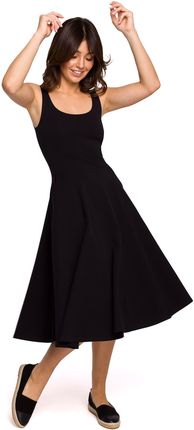 B218 Sukienka rozkloszowana na cienkich ramiączkach - czarna (kolor czarny, rozmiar S)