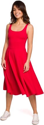 B218 Sukienka rozkloszowana na cienkich ramiączkach - czerwona (kolor czerwony, rozmiar XL)