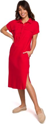 B222 Sukienka safari z kołnierzykiem - czerwona (kolor czerwony, rozmiar XL)