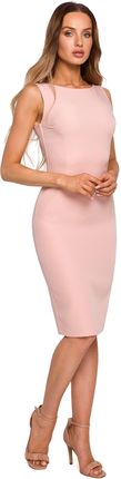M667 Sukienka ołówkowa z łańcuszkiem na plecach - pudrowa (kolor pudrowy róż, rozmiar S)