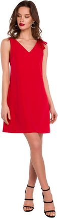 K128 Gładka sukienka z kokardą na ramieniu - czerwona (kolor czerwony, rozmiar XXL)