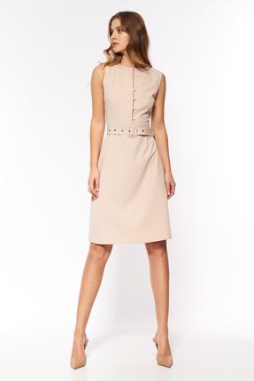 Beżowa elegancka sukienka bez rękawów - S200 (kolor beż, rozmiar 40)