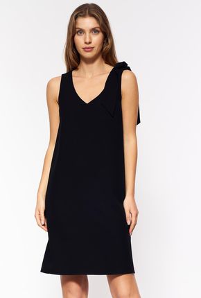 Czarna sukienka z szarfą - S198 (kolor czarny, rozmiar 40)