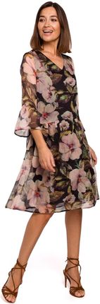S214 Sukienka szyfonowa z obniżoną linią talii - model 3 (kolor jak na zdjęciu, rozmiar XL)