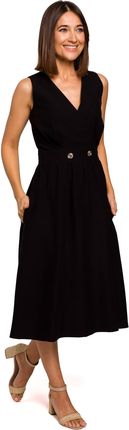 S224 Sukienka bez rękawów z rozkloszowanym dołem - czarna (kolor czarny, rozmiar L)