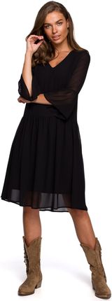 S236 Sukienka szyfonowa gładka - czarna (kolor czarny, rozmiar L)