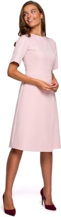 S240 Sukienka z dołem kopertowym - pudrowa (kolor pudrowy róż, rozmiar XL)