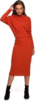 S245 Sukienka z drapowanym dekoltem - ruda (kolor rudy, rozmiar L/XL)
