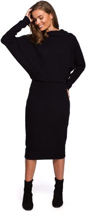 S245 Sukienka z drapowanym dekoltem - czarna (kolor czarny, rozmiar L/XL)