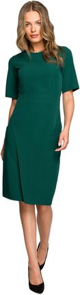 S317 Sukienka ze spódnicą na zakładkę - zielona (kolor zielony, rozmiar L)